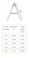 DRABINA DREWNIANA BRAKET STANDARD 2X5 SZCZEBLI 153CM