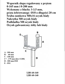 PODSTAWA SŁUPA REGULOWANA 0-165MM NA PRĘT, OCYNK BIAŁY