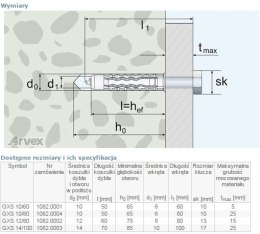 DYBEL UNIVERSALNY WKRĘT ŁEB SZEŚCIOKĄTNY GXS 10/80MM