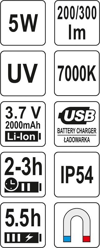 LATARKA WIELOFUNKCYJNA 5W COB 300LM LATARKA WIELOFUNKCYJNA 5W COB 300LM