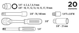 ZESTAW KLUCZY NASADOWYCH 1/4'', 3/8'' 20 EL.